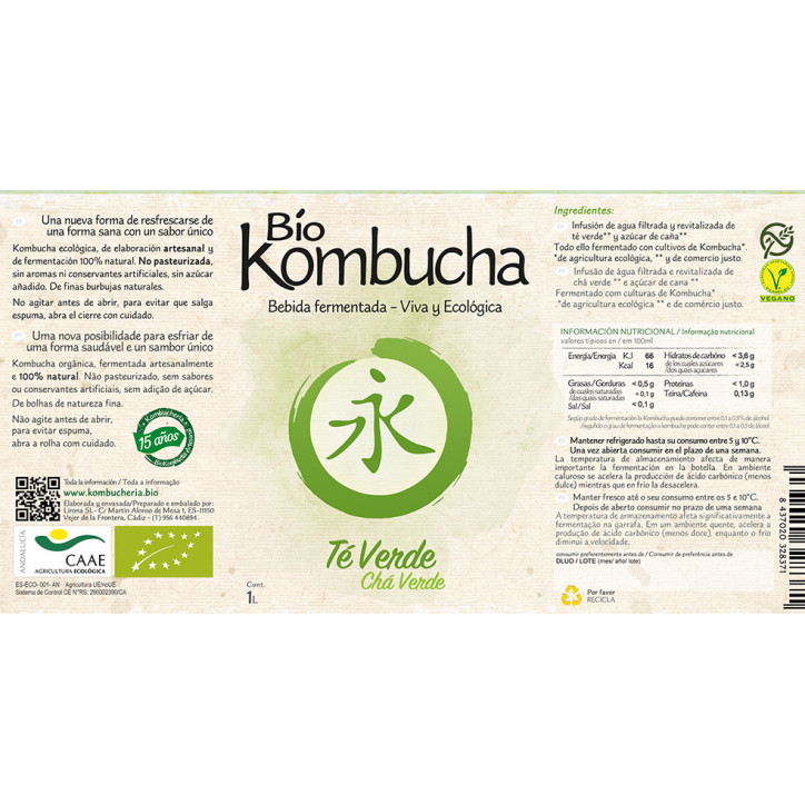 Bio Kombucha Té Verde 1L vidrio