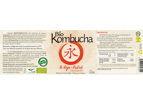 Bio Kombucha Té Rojo – Pu Erh 0,33L vidrio